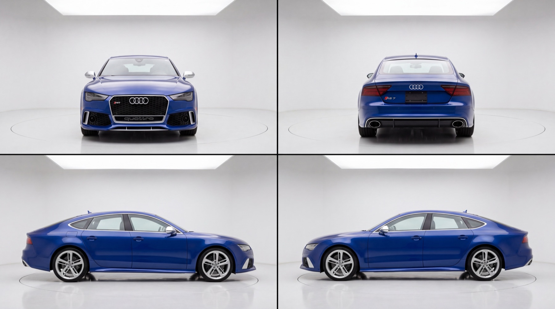 Blue Audi RS7, four angles